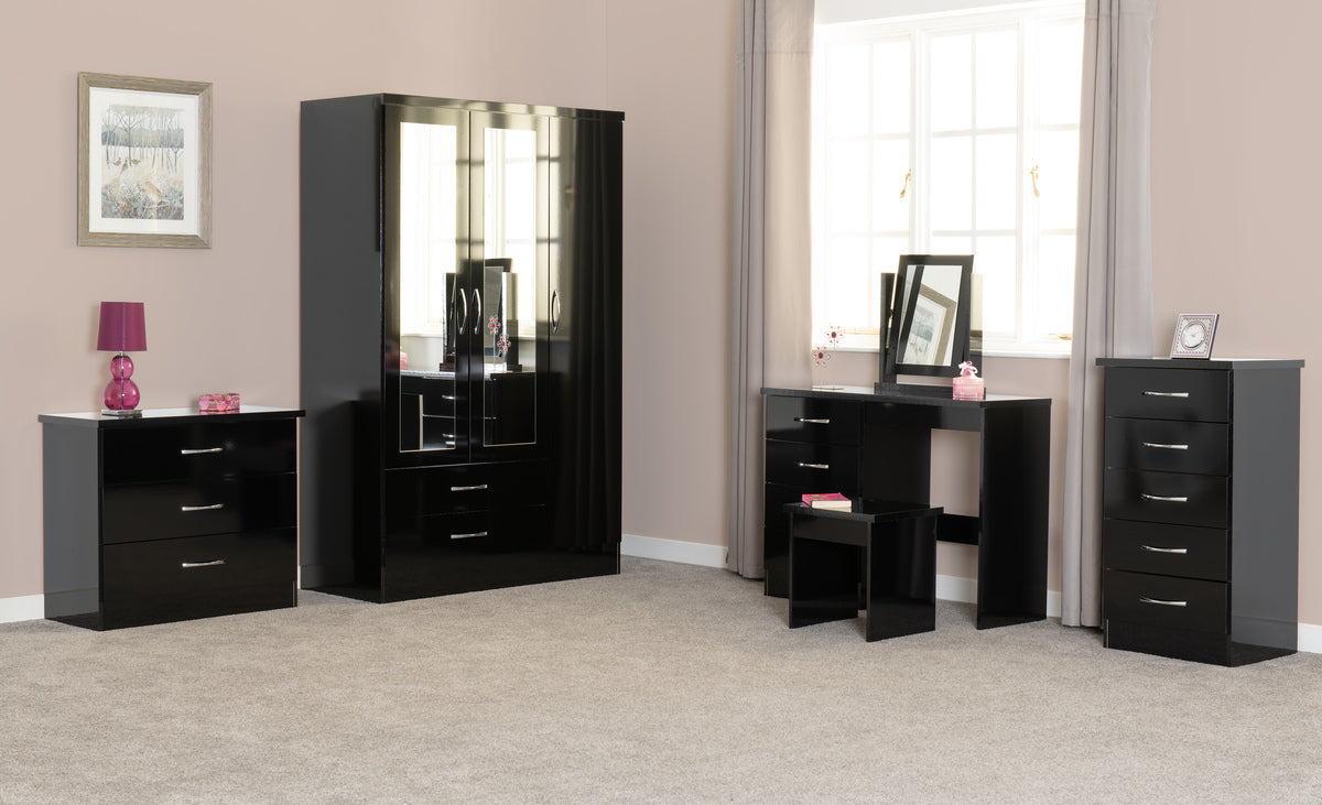 4 Drawer Dressing Table Set - Black Gloss