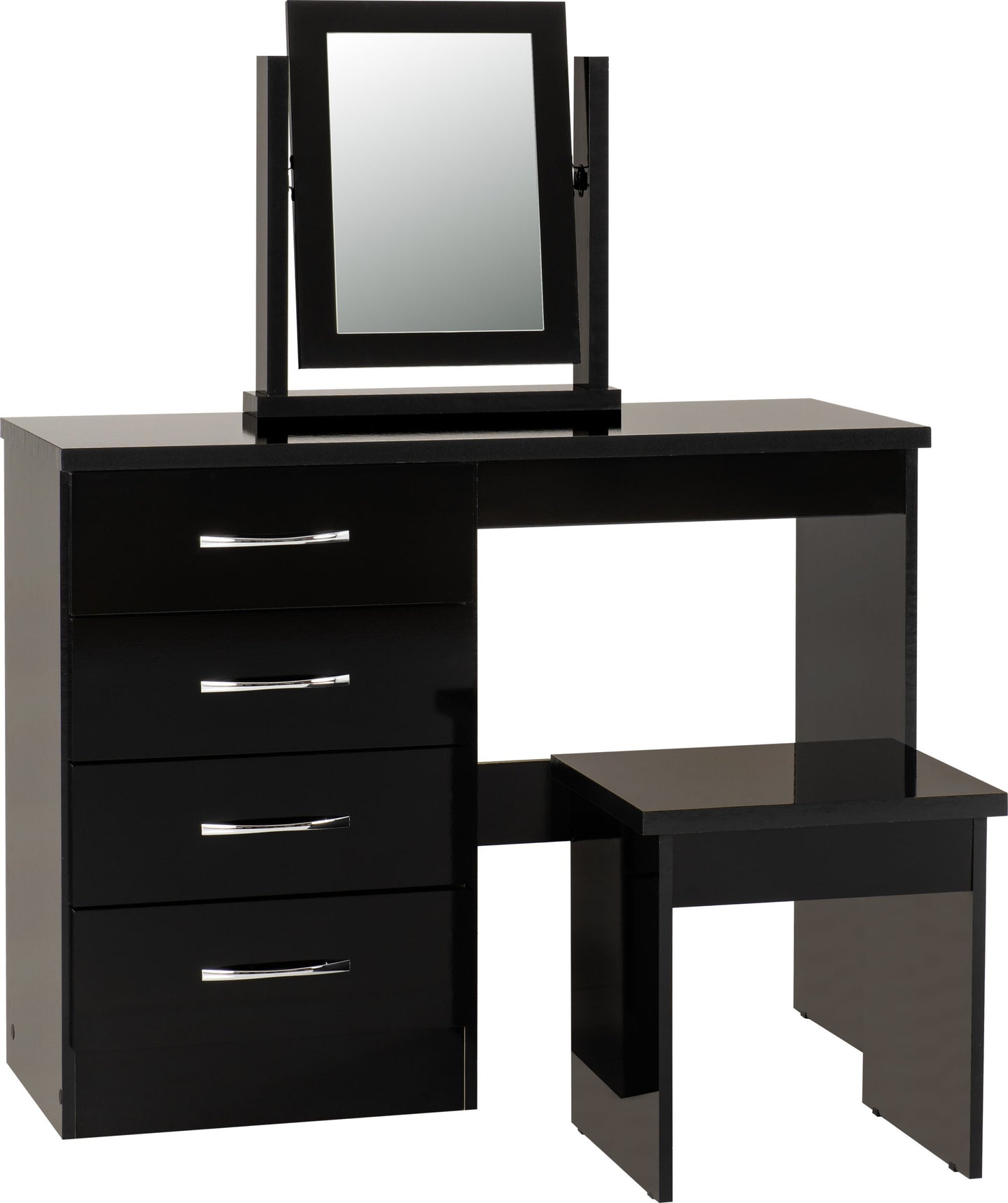 4 Drawer Dressing Table Set - Black Gloss