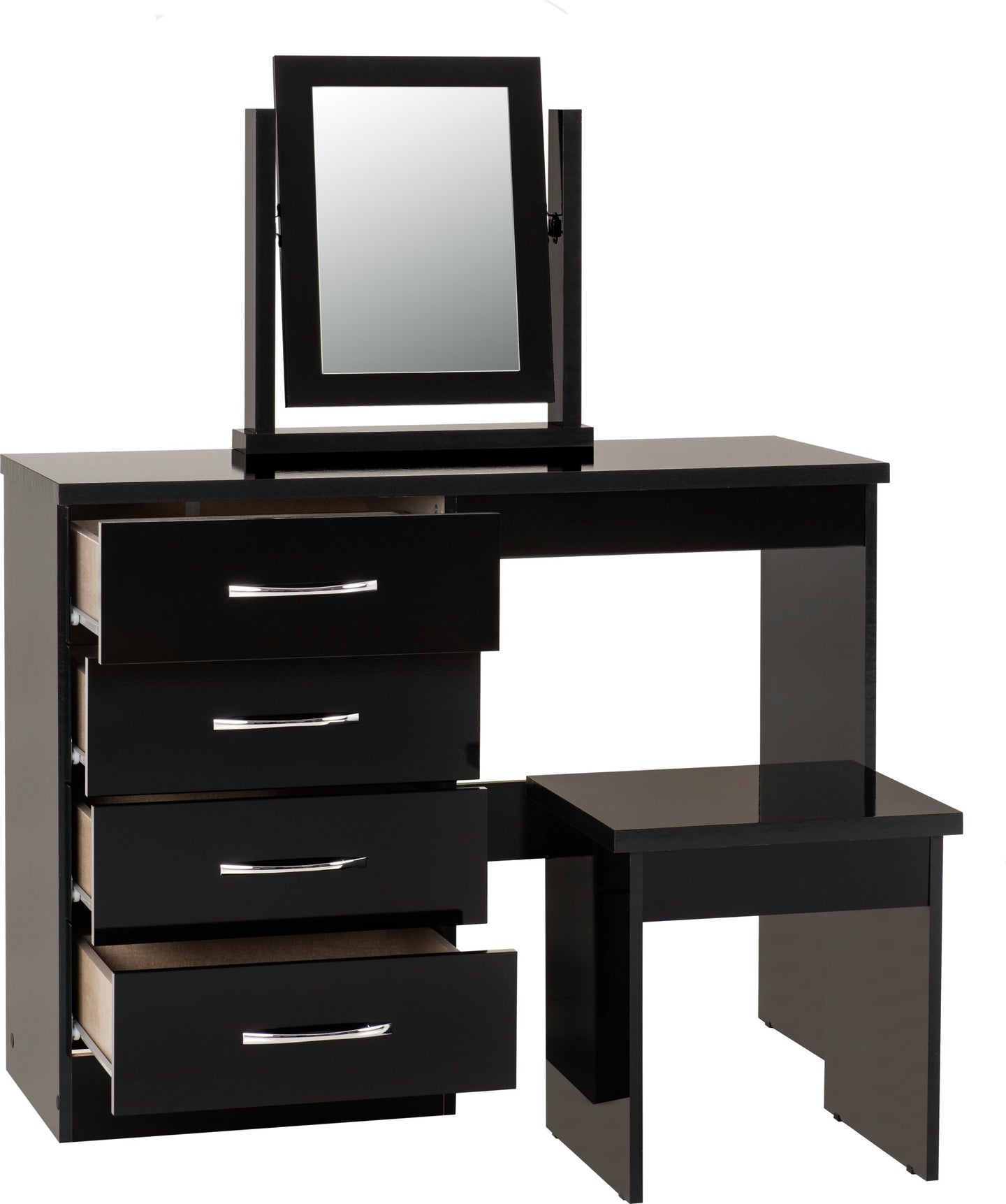 4 Drawer Dressing Table Set - Black Gloss