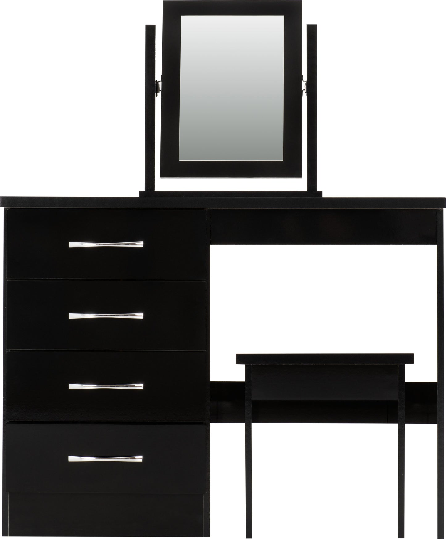 4 Drawer Dressing Table Set - Black Gloss