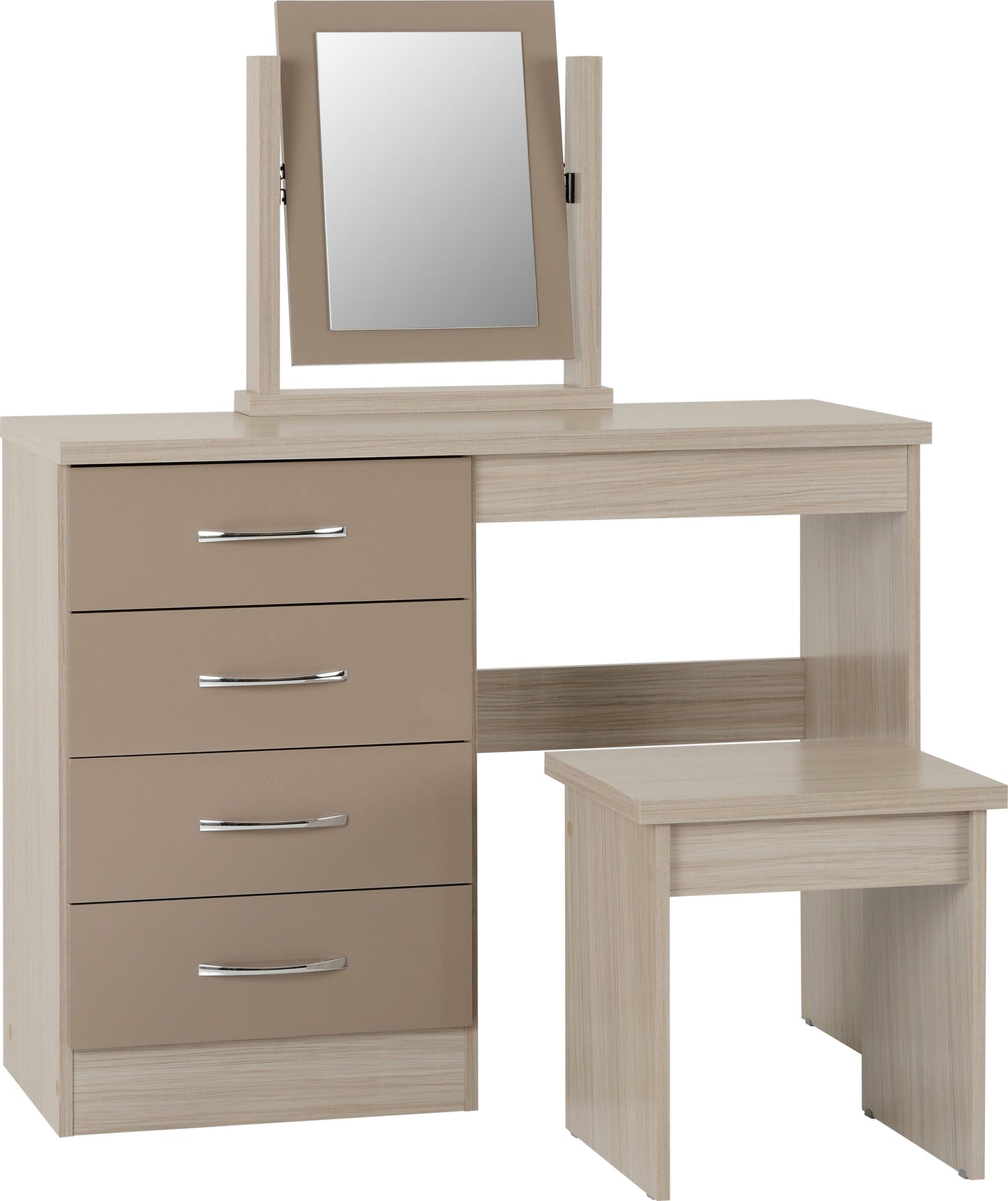 4 Drawer Dressing Table Set - Oyster Gloss/Light Oak Effect Veneer