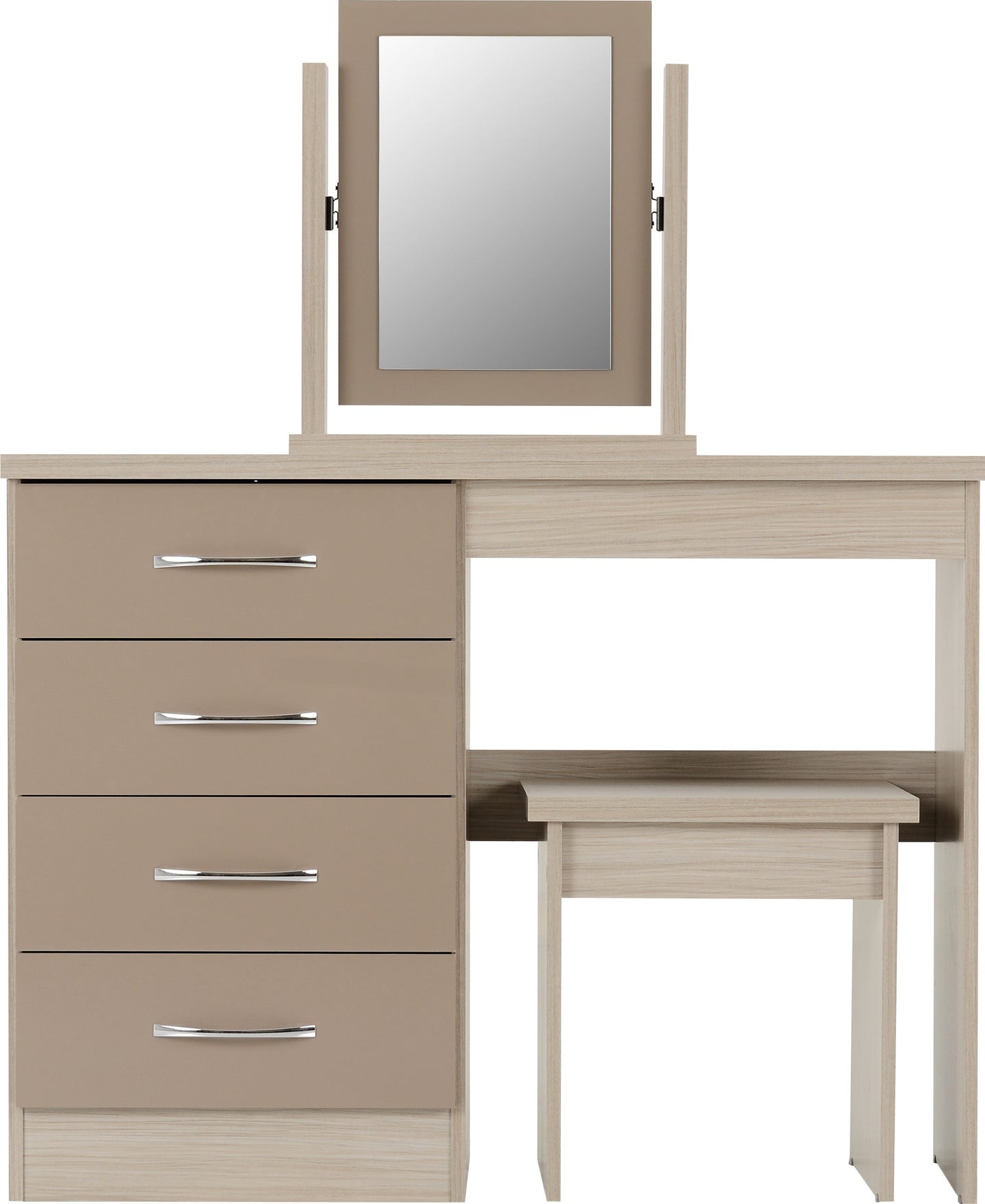 4 Drawer Dressing Table Set - Oyster Gloss/Light Oak Effect Veneer