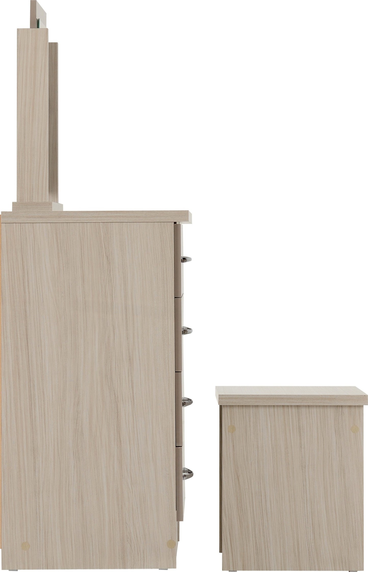 4 Drawer Dressing Table Set - Oyster Gloss/Light Oak Effect Veneer