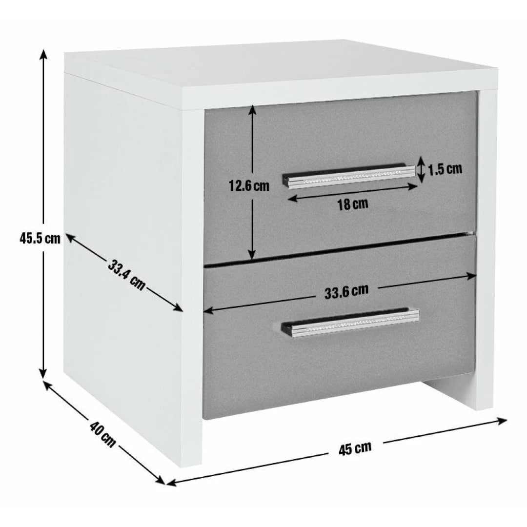 Assembled Broadway 2 Drawer Bedside Table - Black Gloss & White