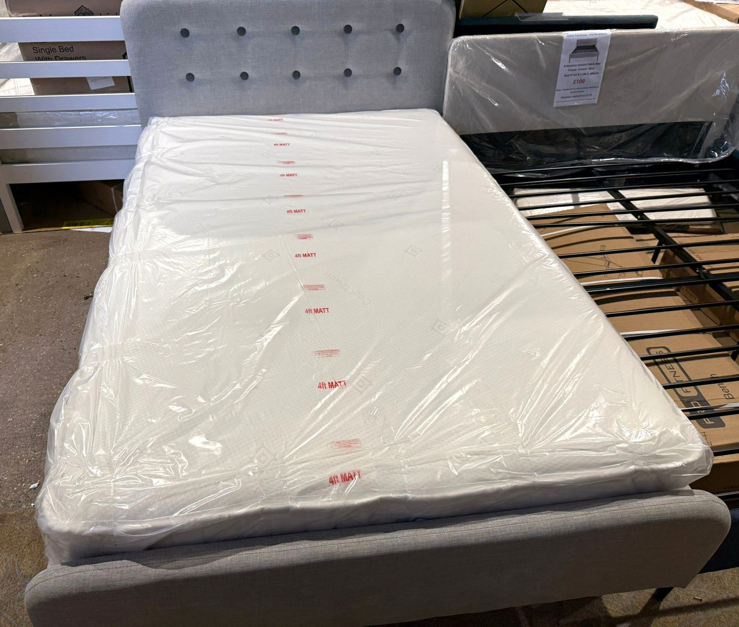 Assembled Habitat Aspen Small Double Fabric Bed Frame - Grey