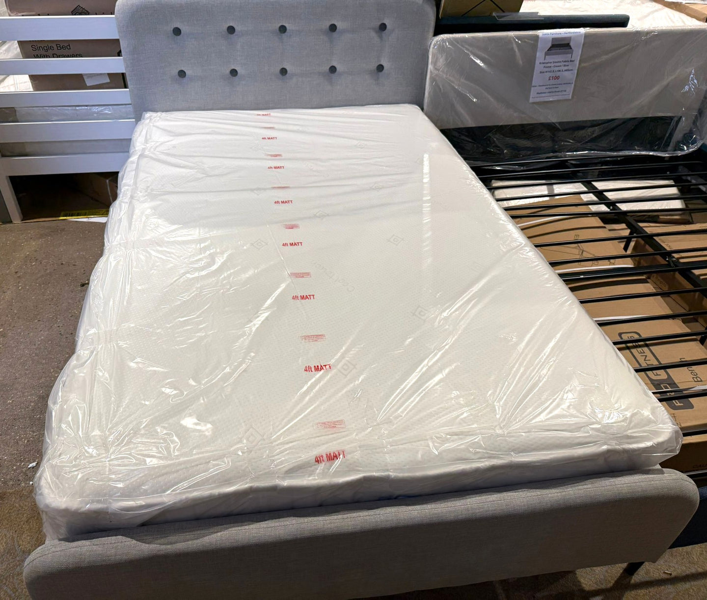 Assembled Habitat Aspen Small Double Fabric Bed Frame - Grey