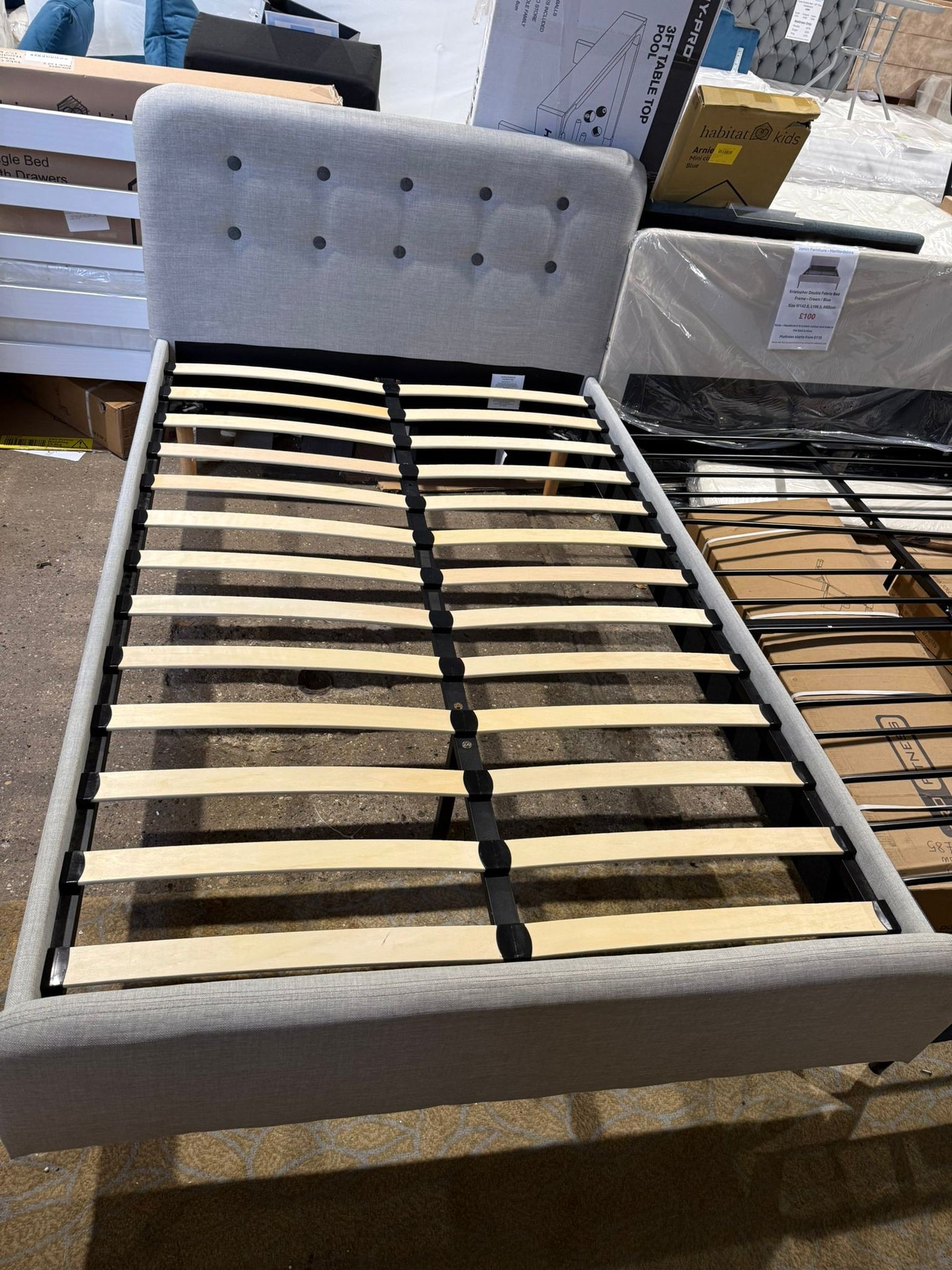 Assembled Habitat Aspen Small Double Fabric Bed Frame - Grey