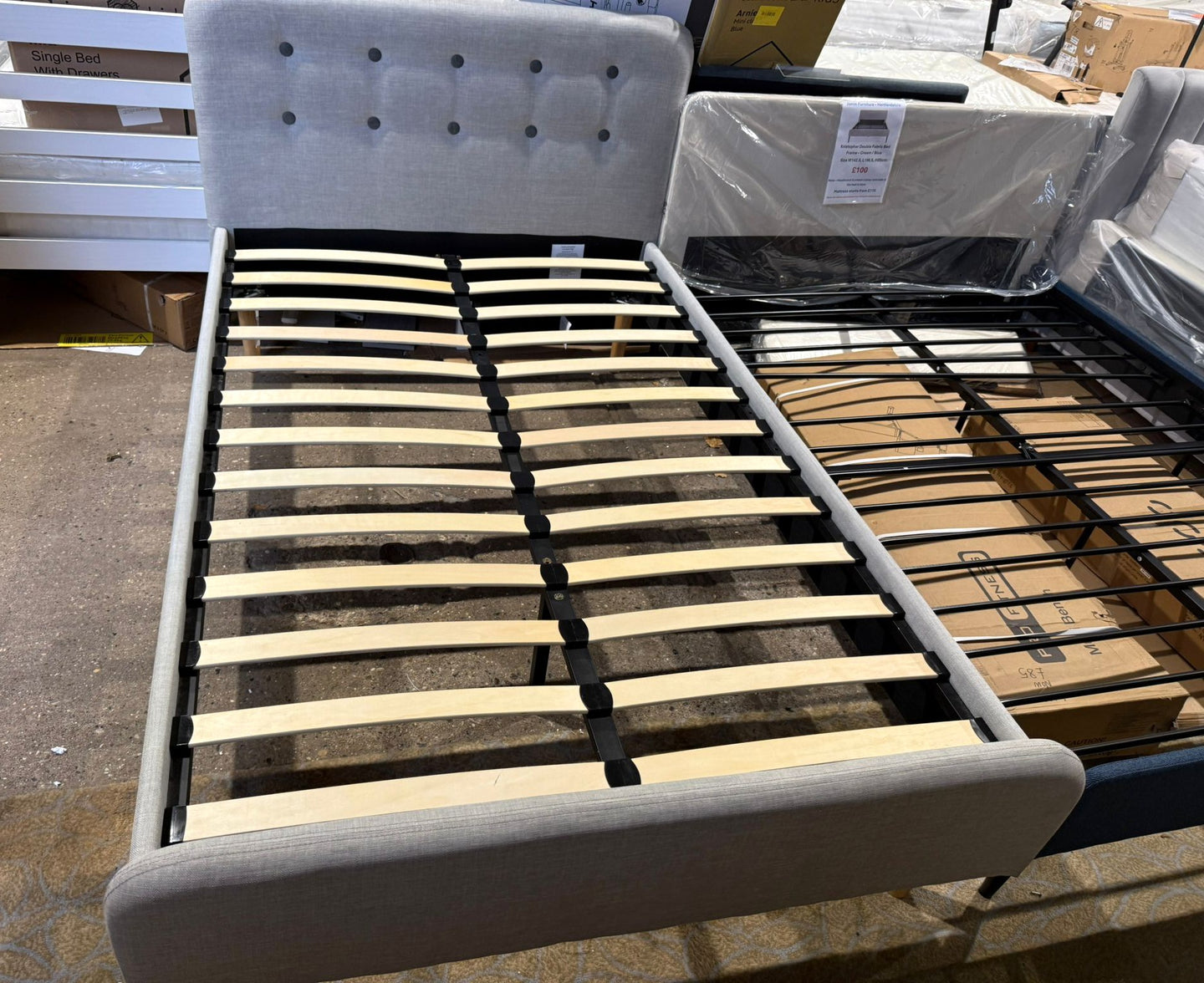 Assembled Habitat Aspen Small Double Fabric Bed Frame - Grey