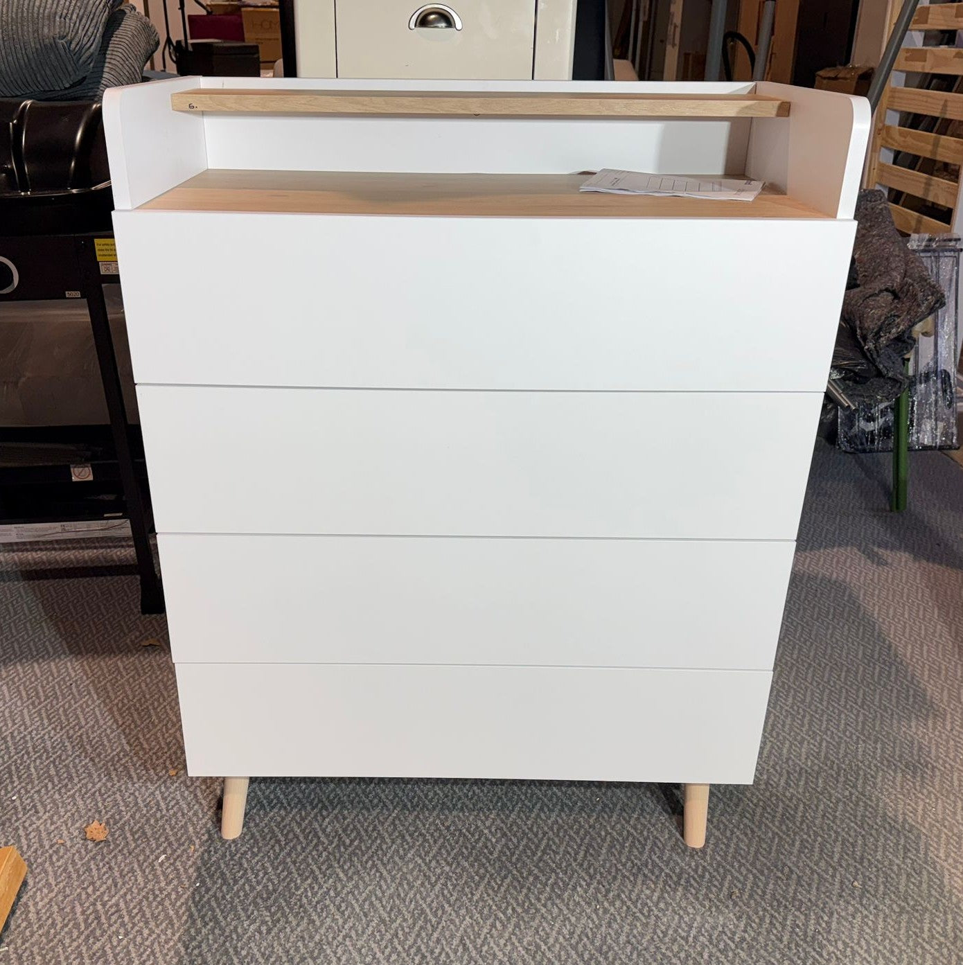 Assembled Skandi 4 Drawer Chest with Shelf - White Two Tone