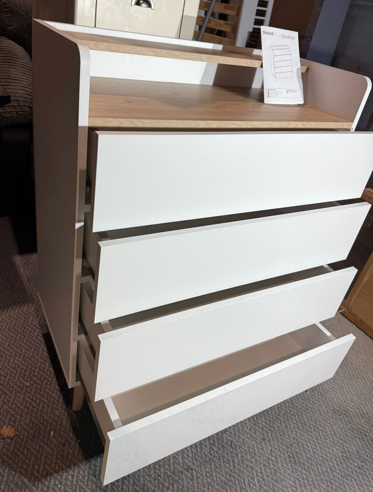 Assembled Skandi 4 Drawer Chest with Shelf - White Two Tone