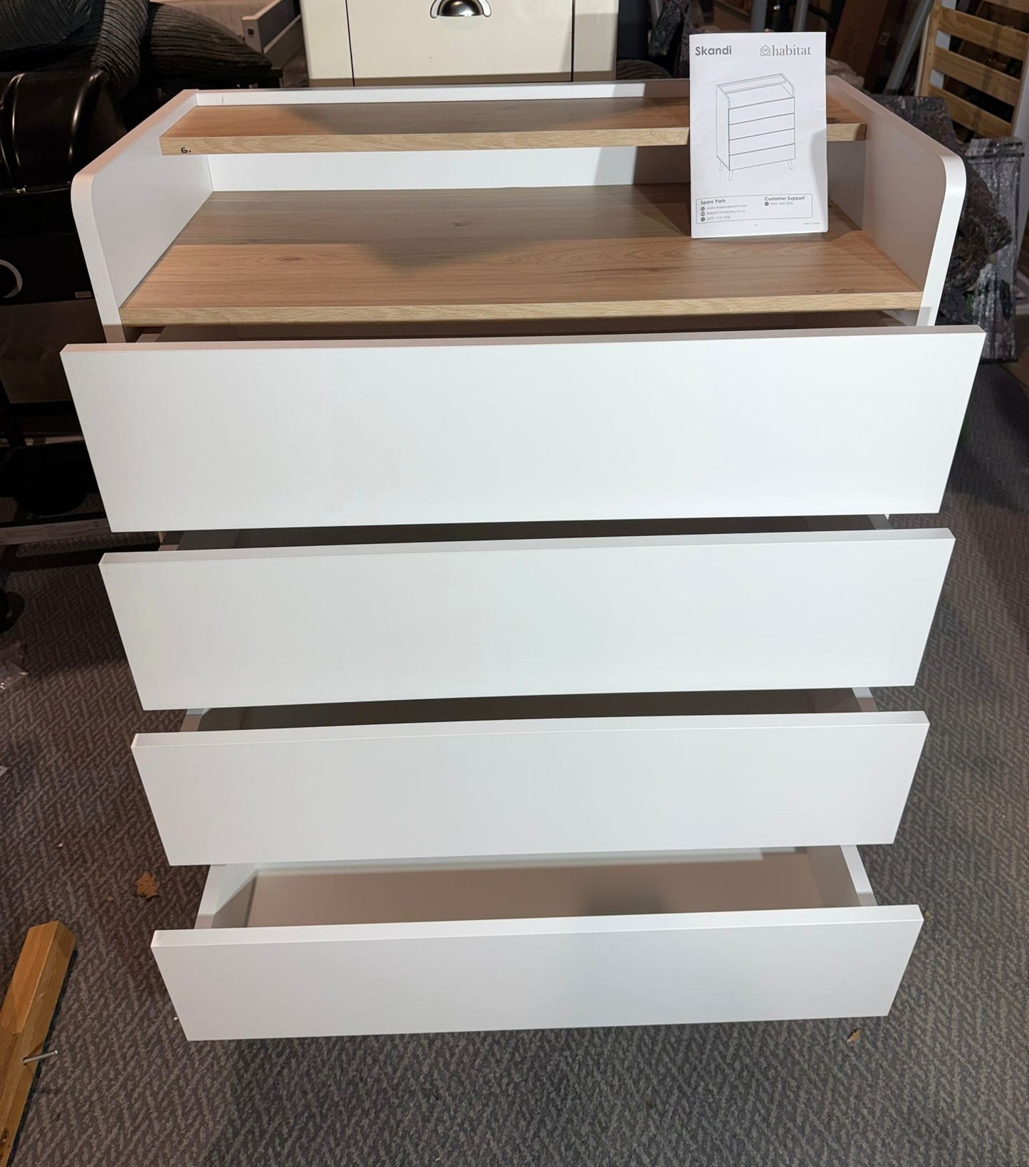 Assembled Skandi 4 Drawer Chest with Shelf - White Two Tone