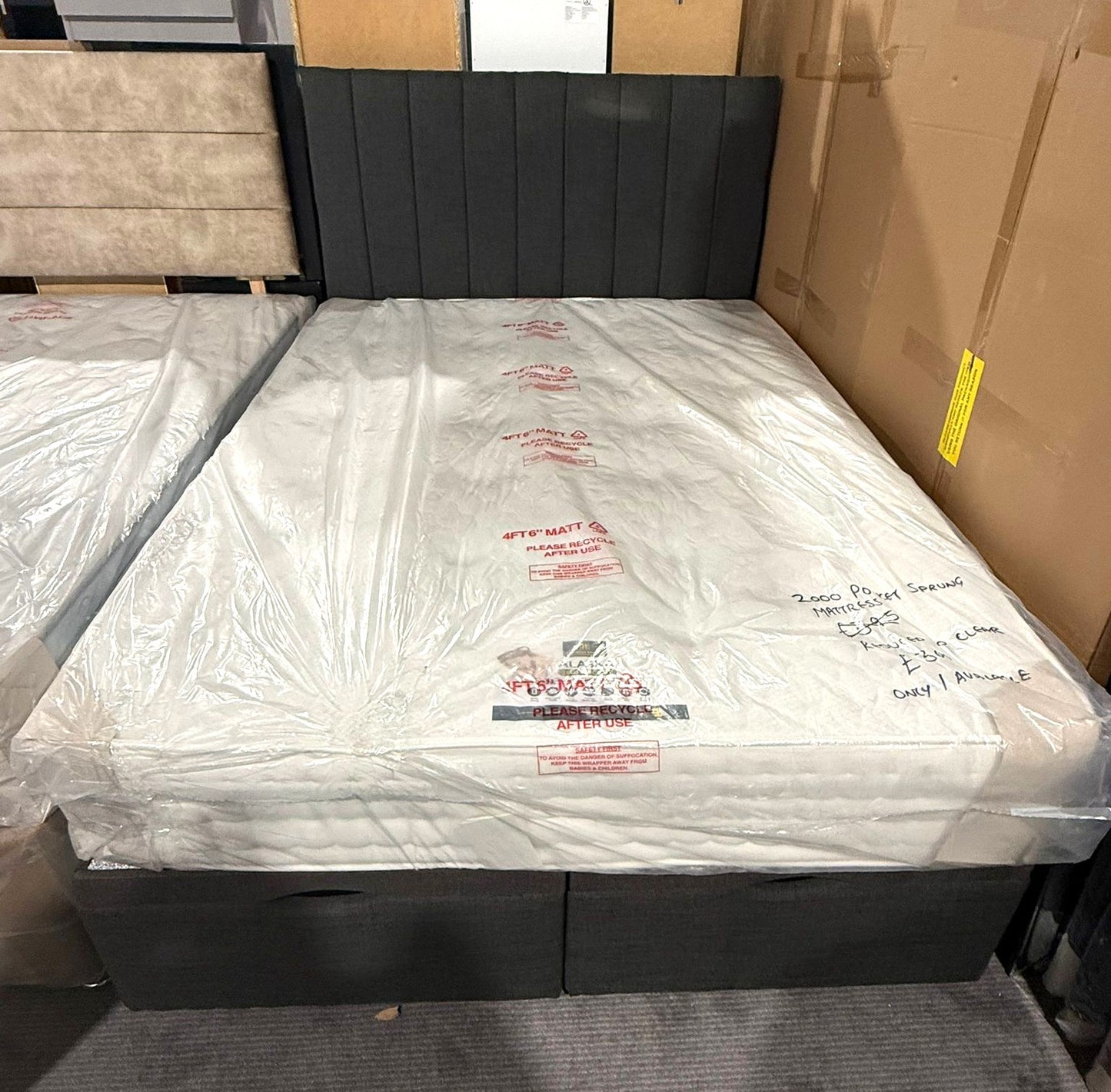 Double Divan Solid Ottoman Stoage Bed Frame - Grey Fabric EX - DISPLAY