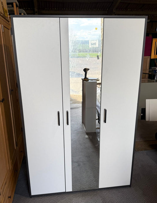 Assembled 3 Door Mirror Wardrobe - Black Oak Effect / White