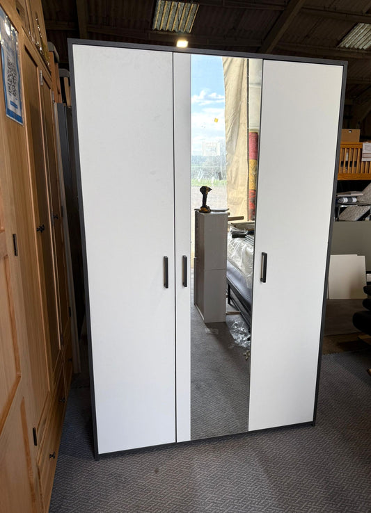 Assembled 3 Door Mirror Wardrobe - Black Oak Effect / White