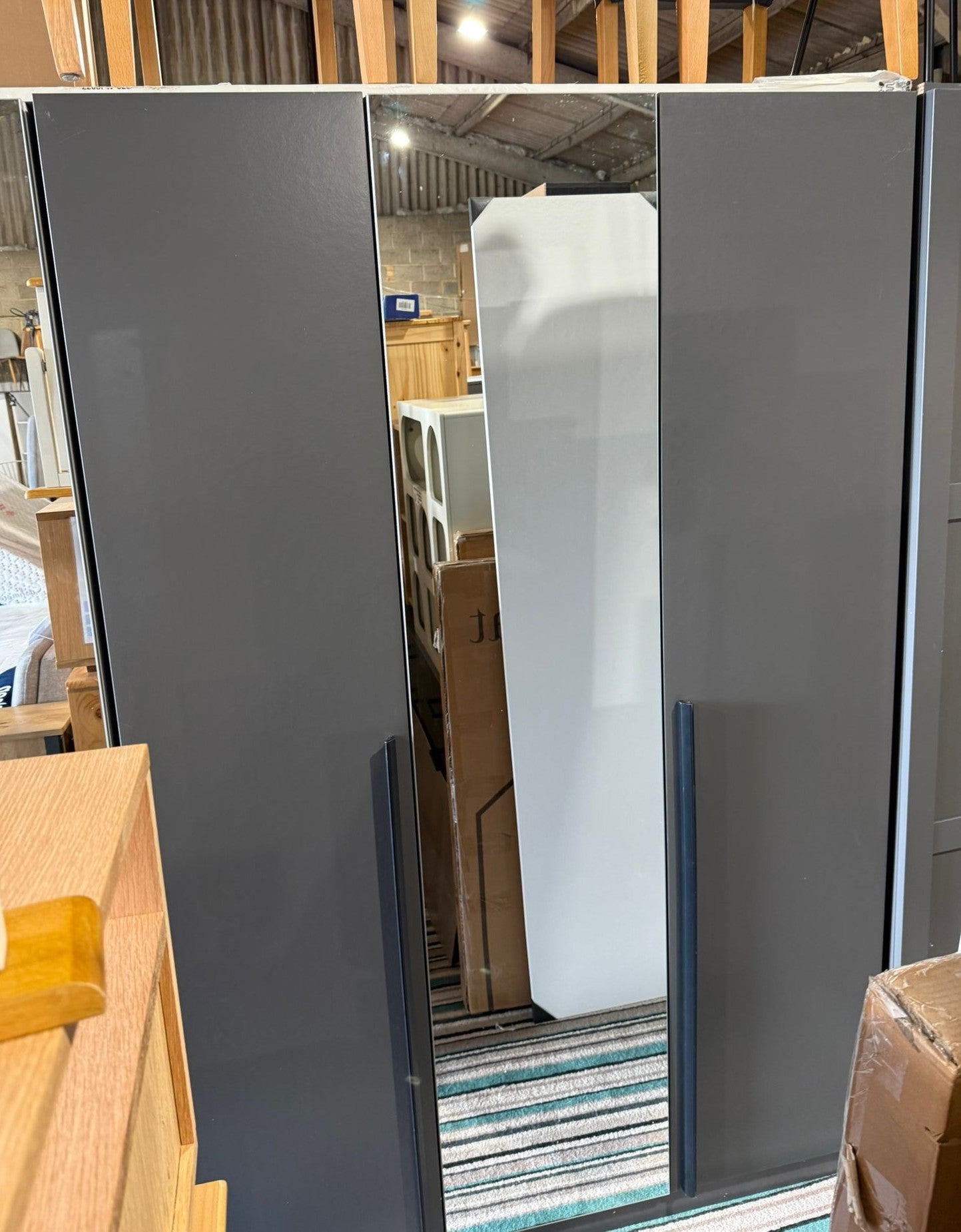 Assembled Habitat Munich 3 Door Mirror Wardrobe - Anthracite