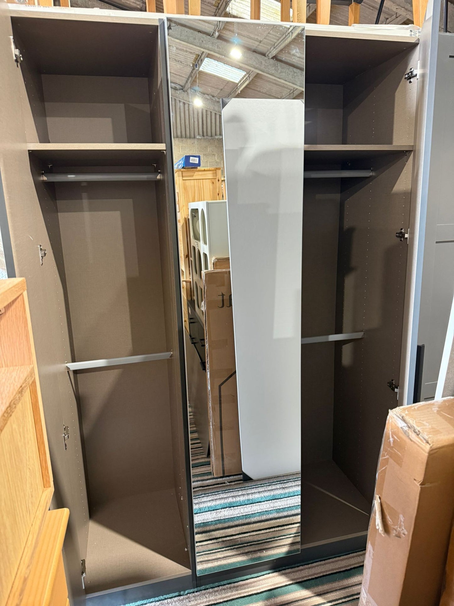 Assembled Habitat Munich 3 Door Mirror Wardrobe - Anthracite