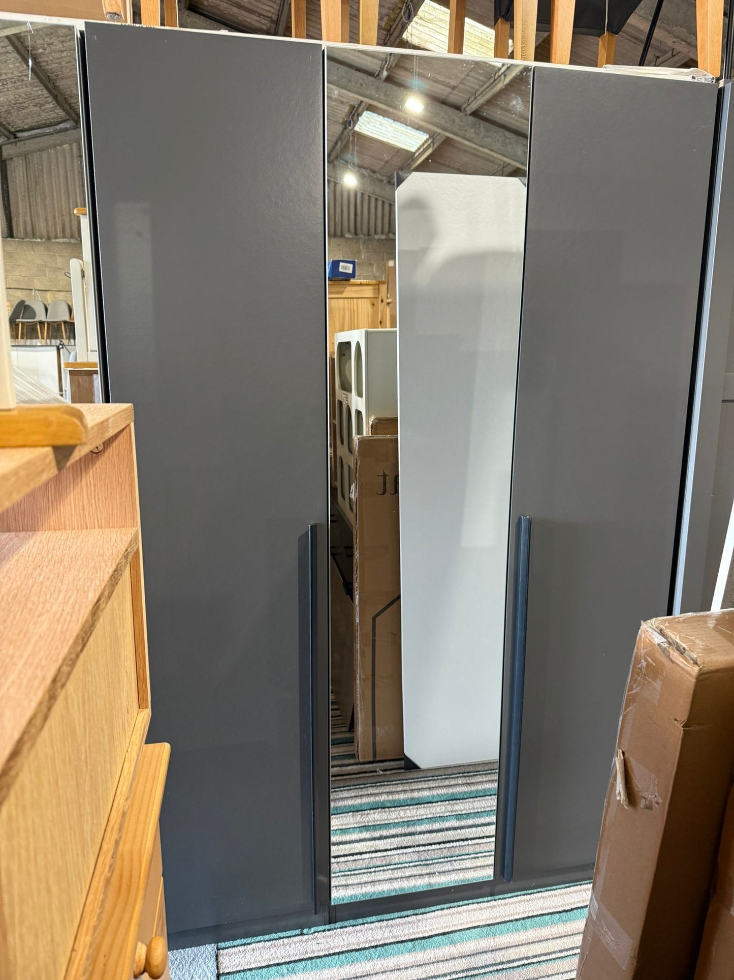 Assembled Habitat Munich 3 Door Mirror Wardrobe - Anthracite