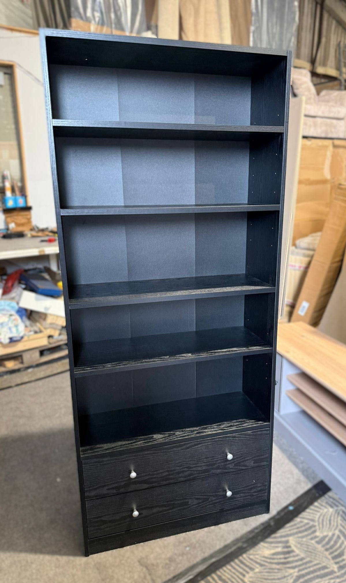 Assembled Maine 2 Drawer Bookcase - Black Ash Effect