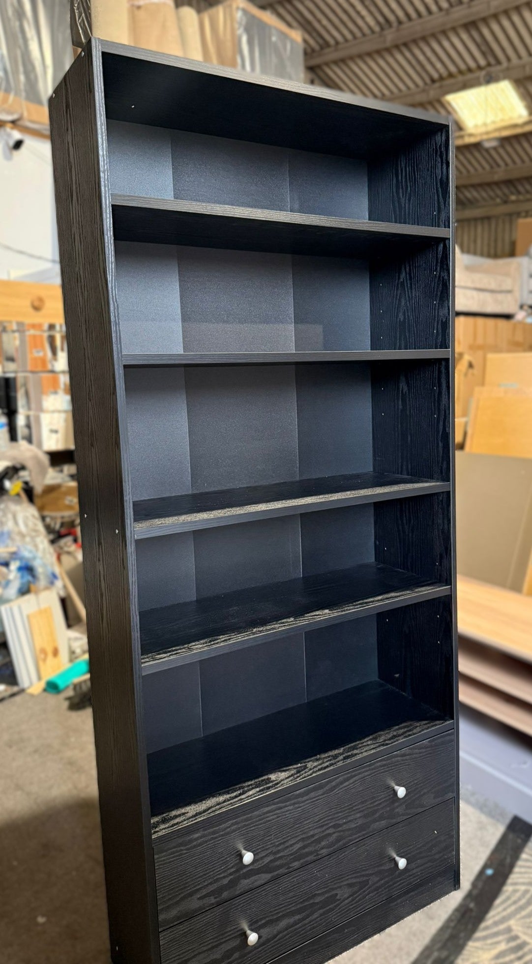 Assembled Maine 2 Drawer Bookcase - Black Ash Effect
