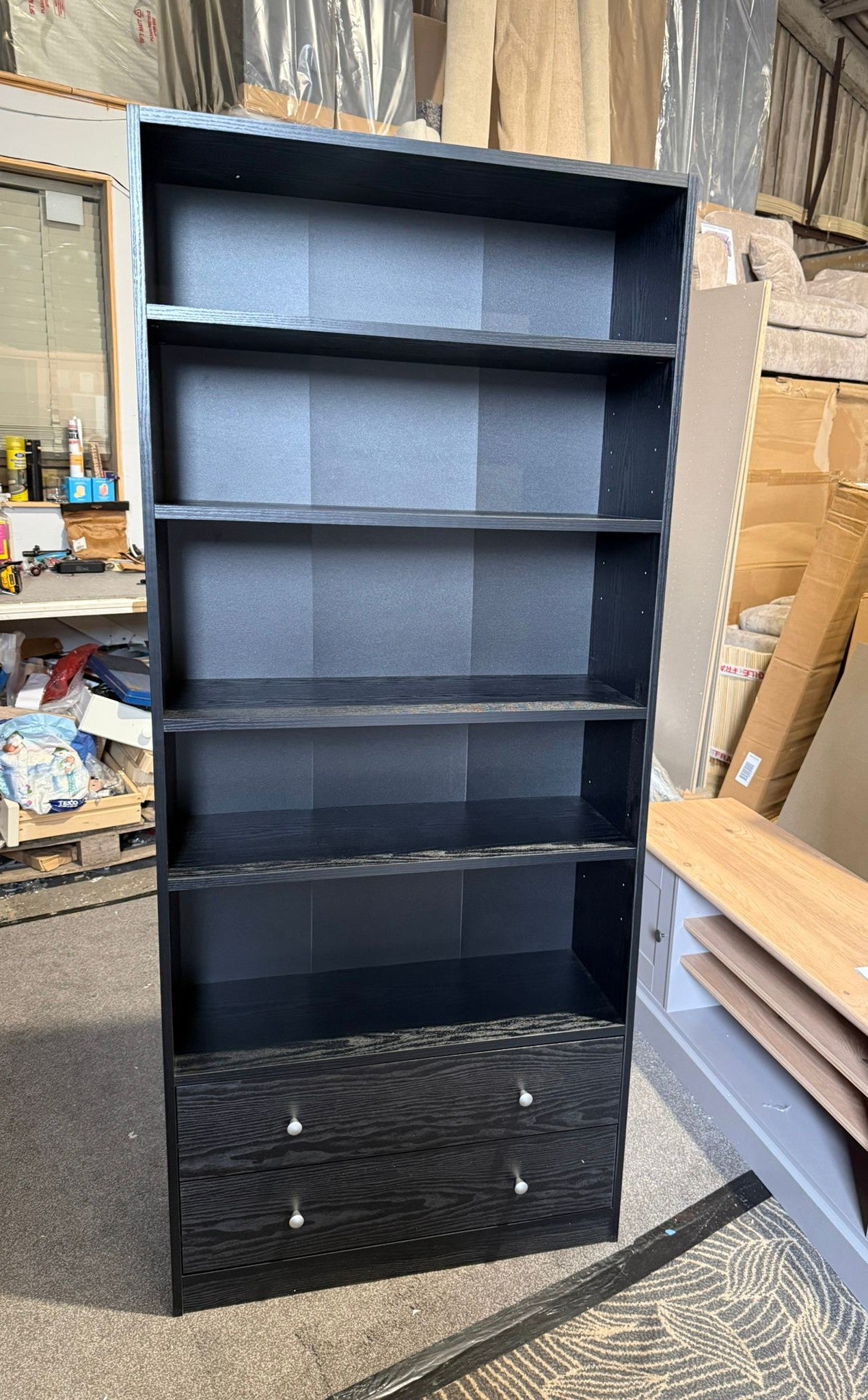 Assembled Maine 2 Drawer Bookcase - Black Ash Effect