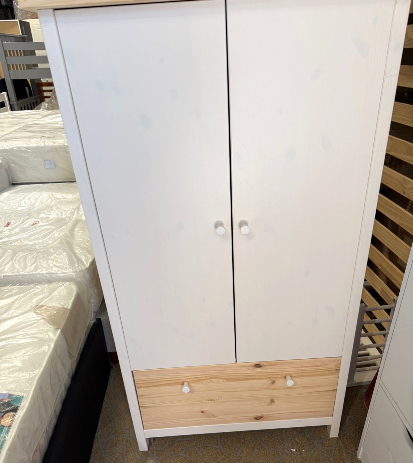 Assembled Kids Scandinavia Short 2 Door Wardrobe  - Two Tone