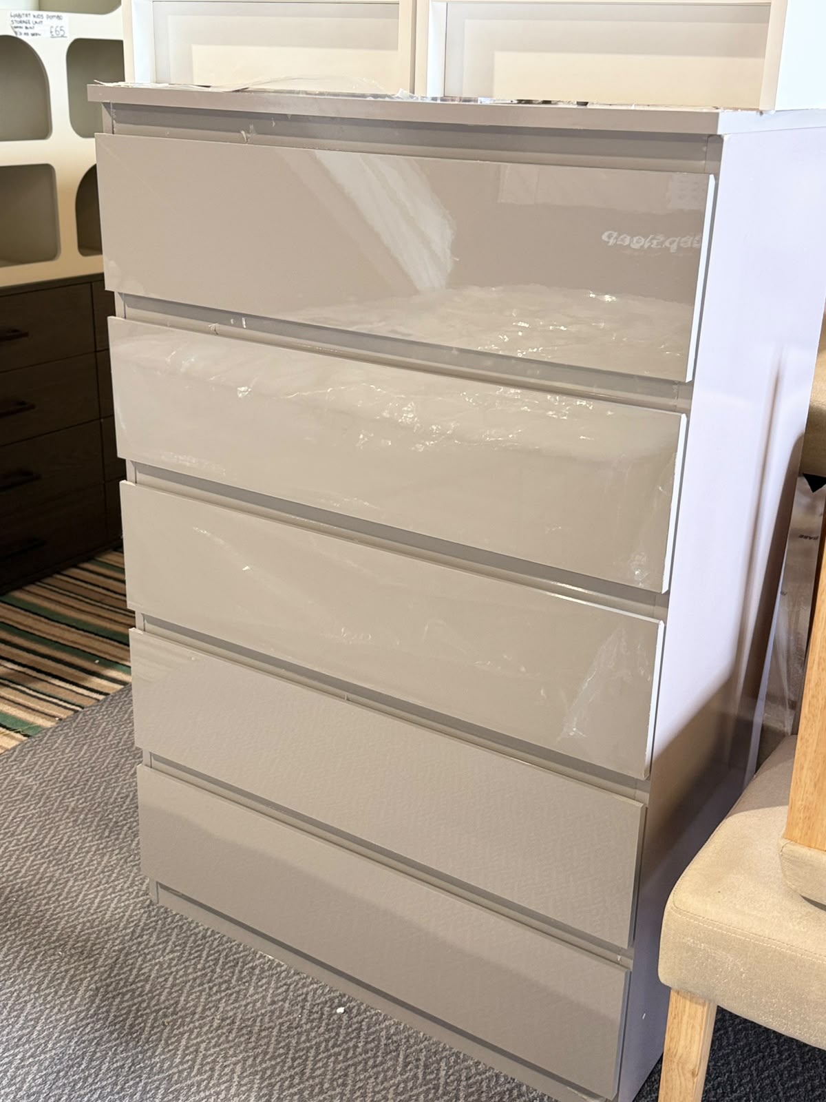 Assembled Jenson 5 Drawer Chest - Grey Gloss