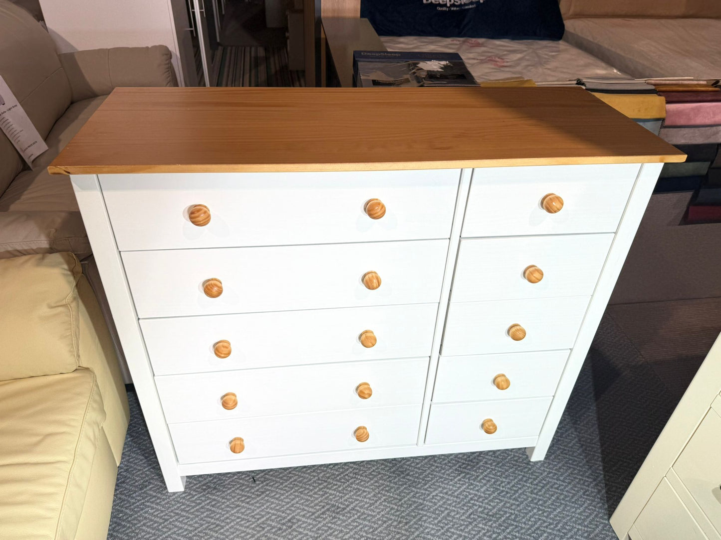 Assembled Scandinavia 10 Drawer Chest - Pine & White