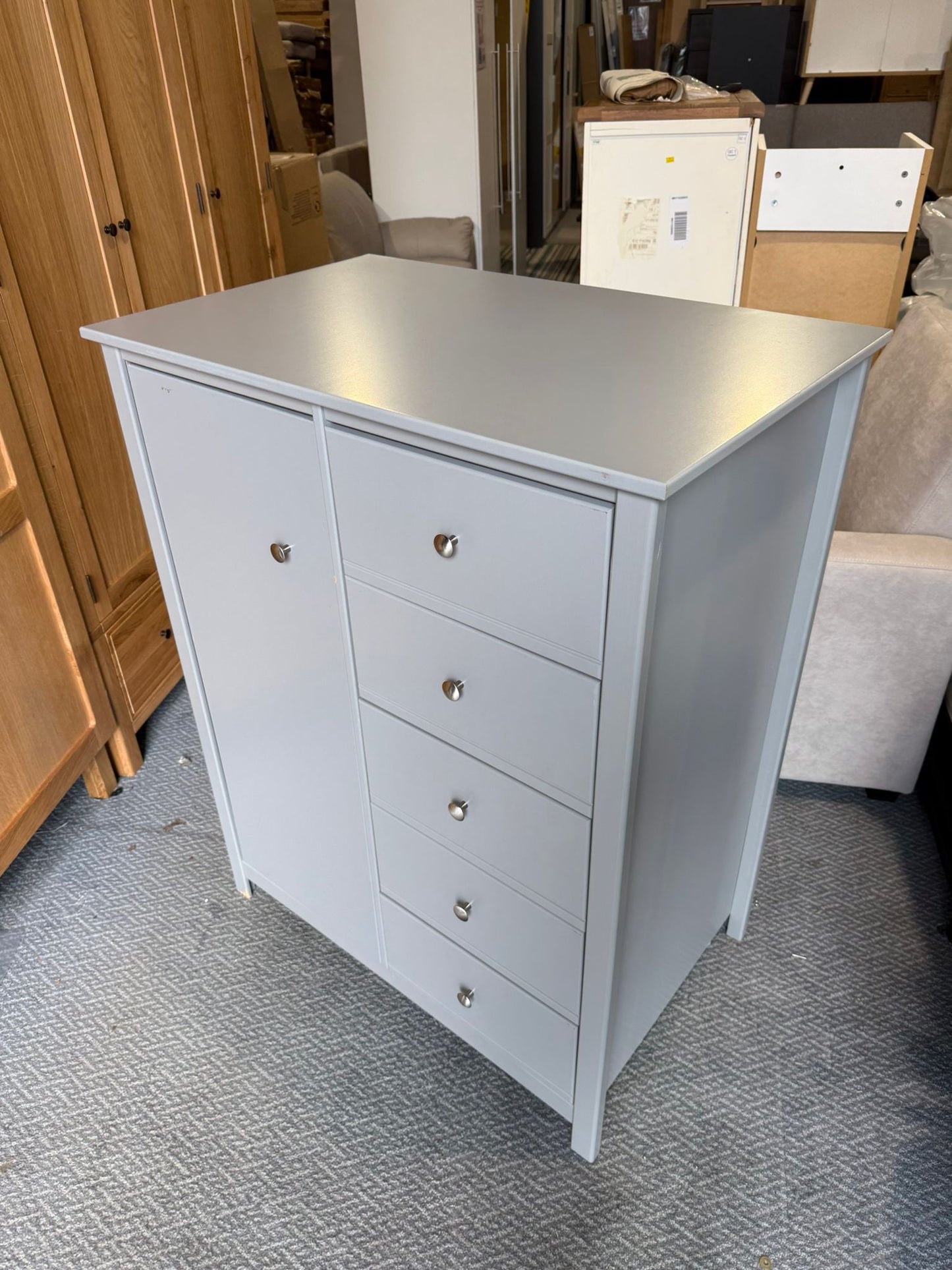 Assembled Habitat Brooklyn 1 Door 5 Drawer Short Wardrobe - Grey