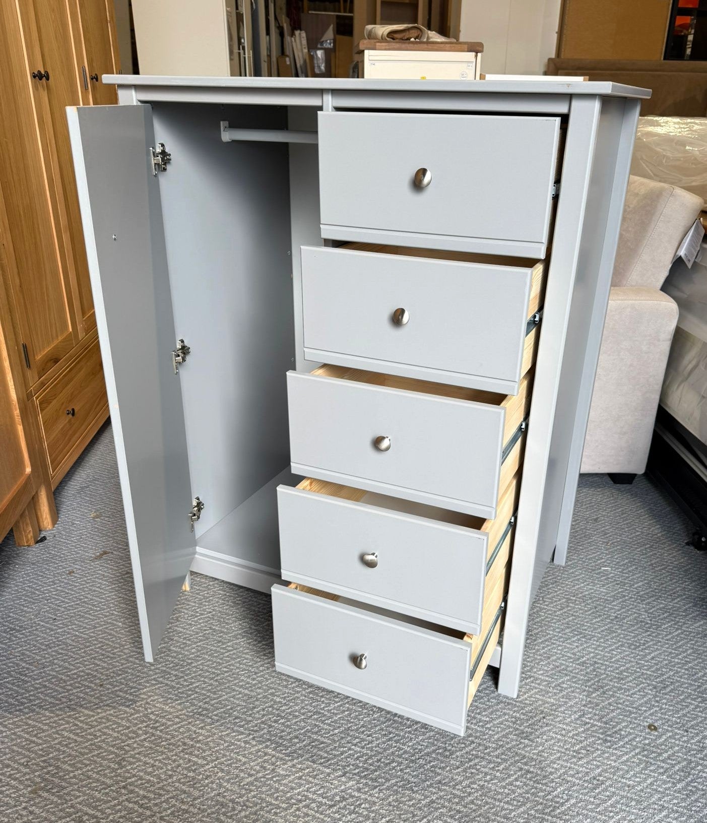 Assembled Habitat Brooklyn 1 Door 5 Drawer Short Wardrobe - Grey