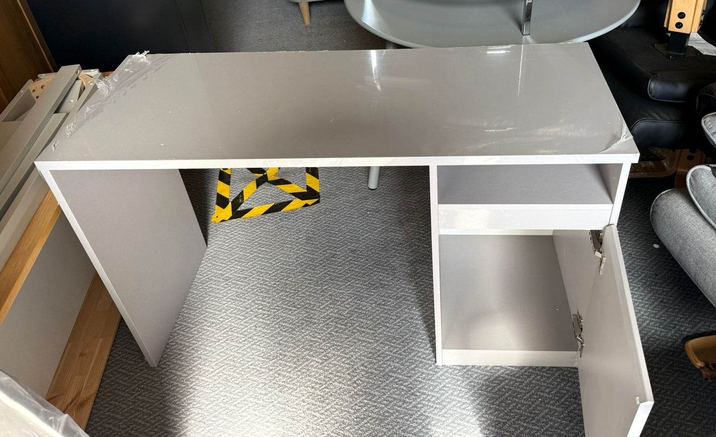 Assembled Jenson 1 Door Office Desk - Grey Gloss