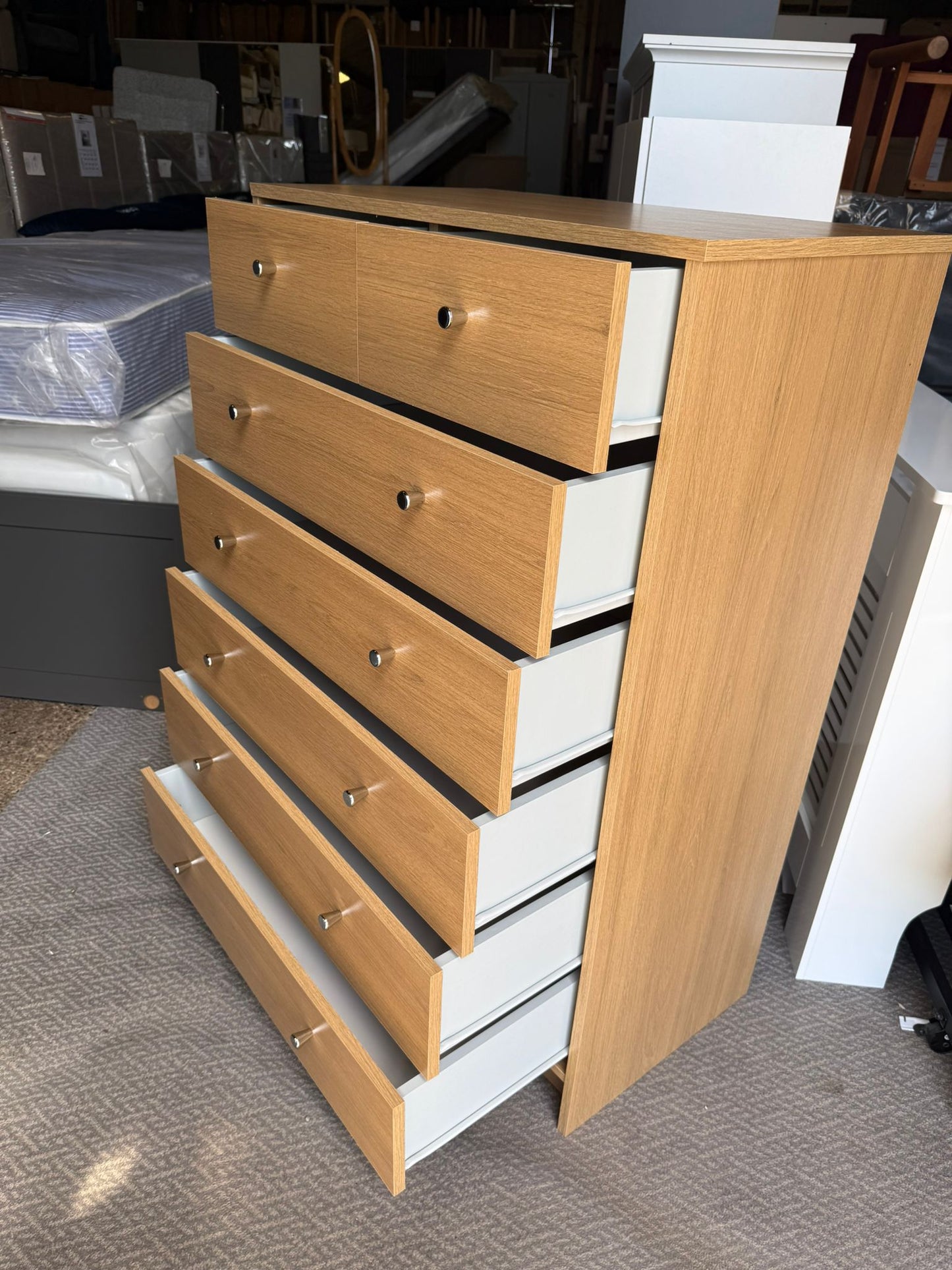 Assembled Malibu 7 Drawer Chest - Oak Effect