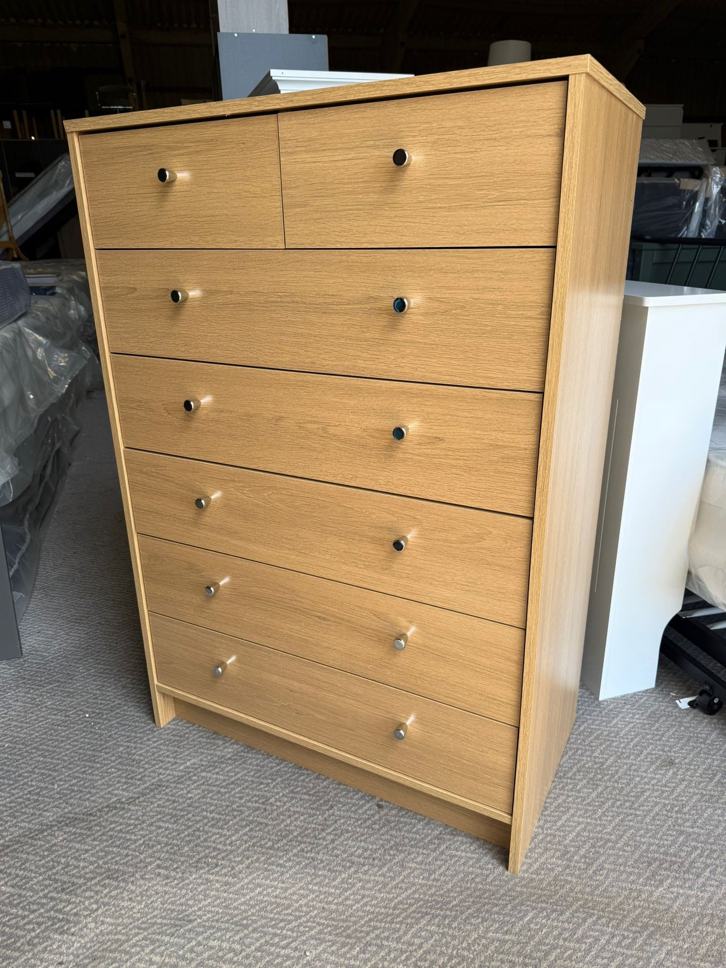 Assembled Malibu 7 Drawer Chest - Oak Effect