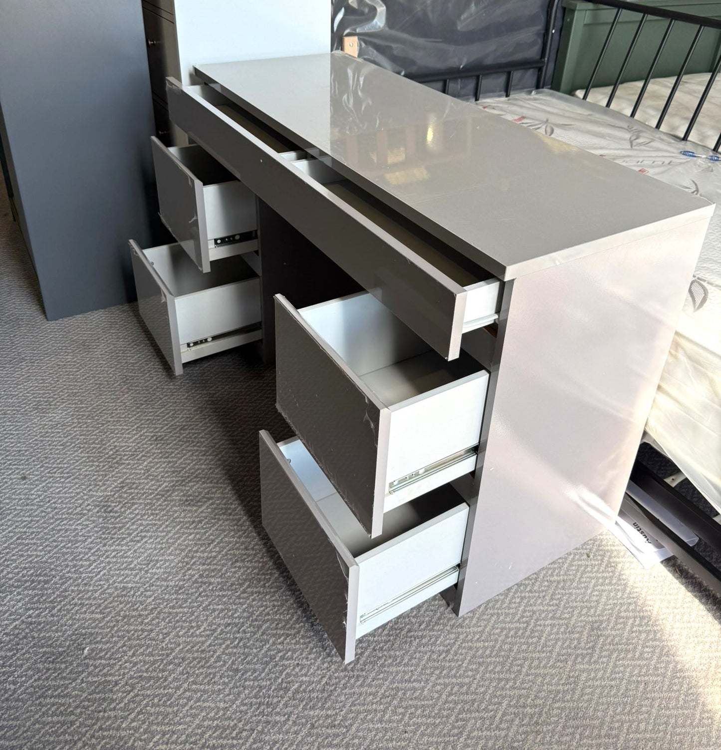 Assembled Jenson 5 Drawer Dressing Table Desk - Grey Gloss
