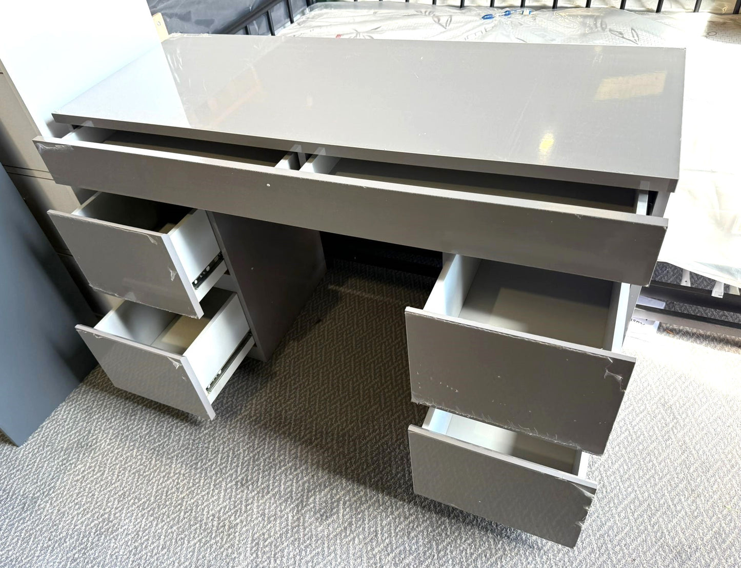 Assembled Jenson 5 Drawer Dressing Table Desk - Grey Gloss
