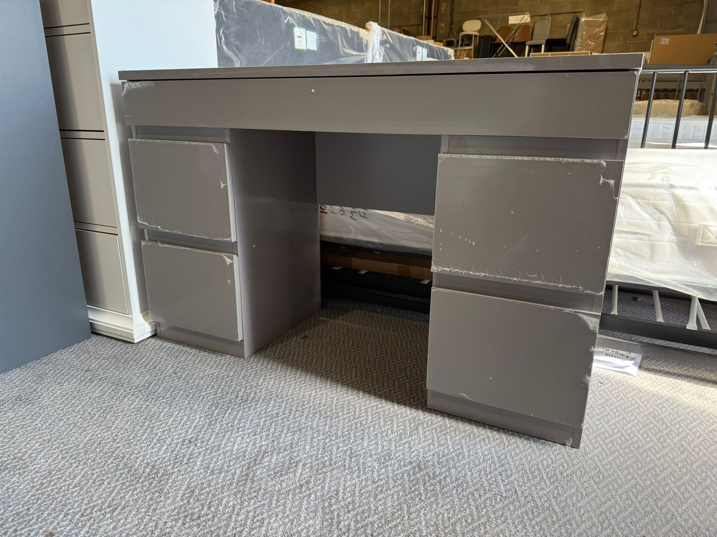 Assembled Jenson 5 Drawer Dressing Table Desk - Grey Gloss