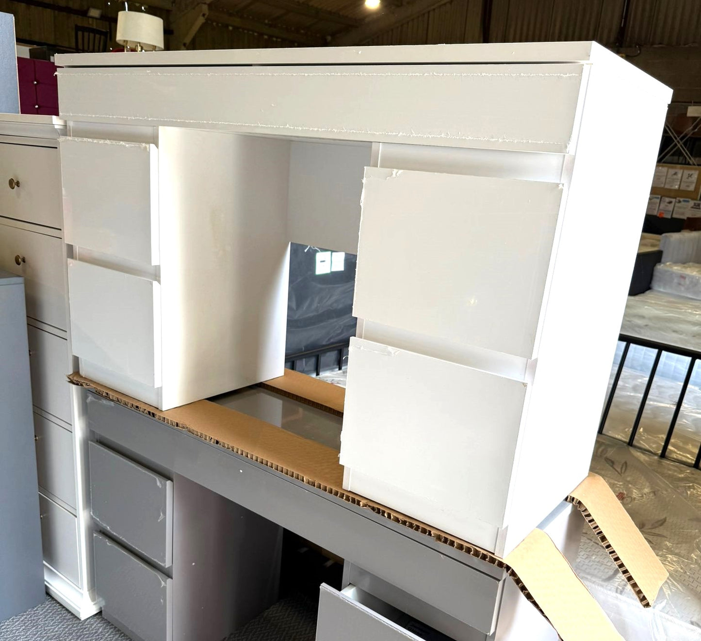 Assembled Jenson 5 Drawer Dressing Table Desk - White Gloss