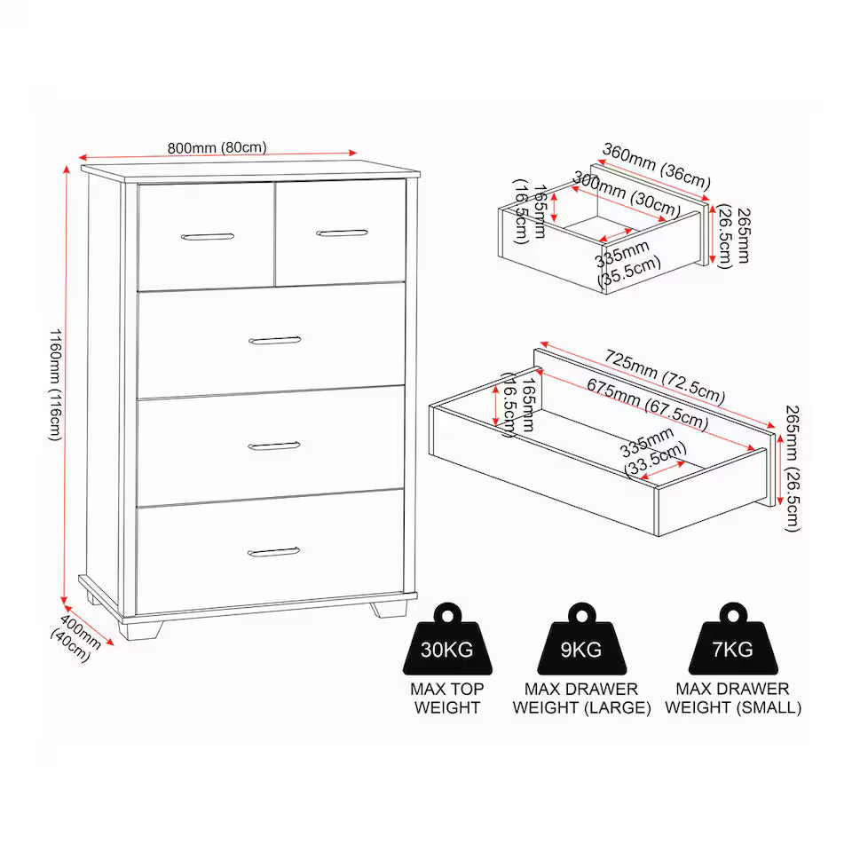 Assembled Light Oak Effect 3+ 2 Drawer Chest