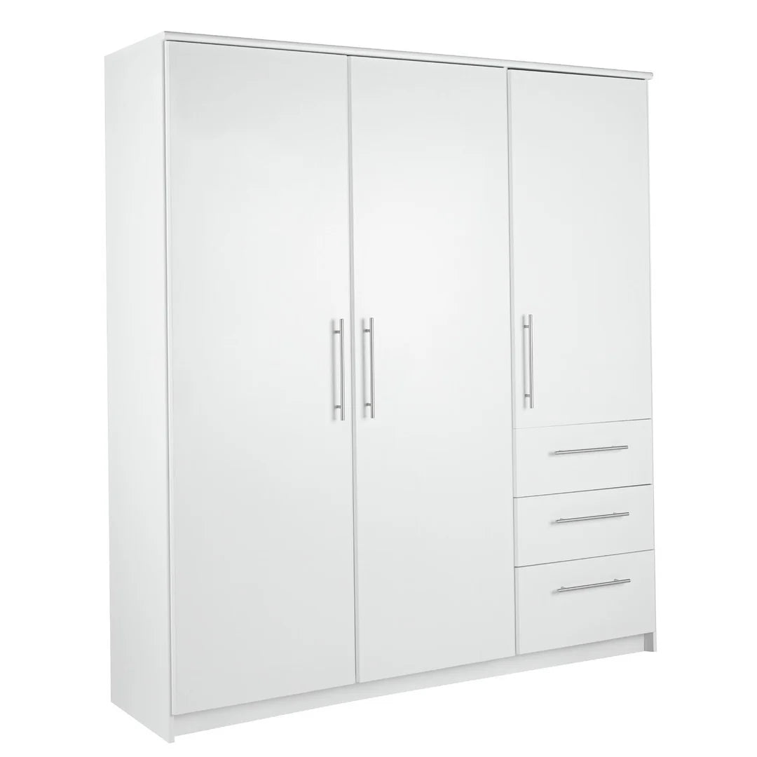Normandy 3 Door 3 Drawer Extra Large Wardrobe - White (one plinth minor damaged)