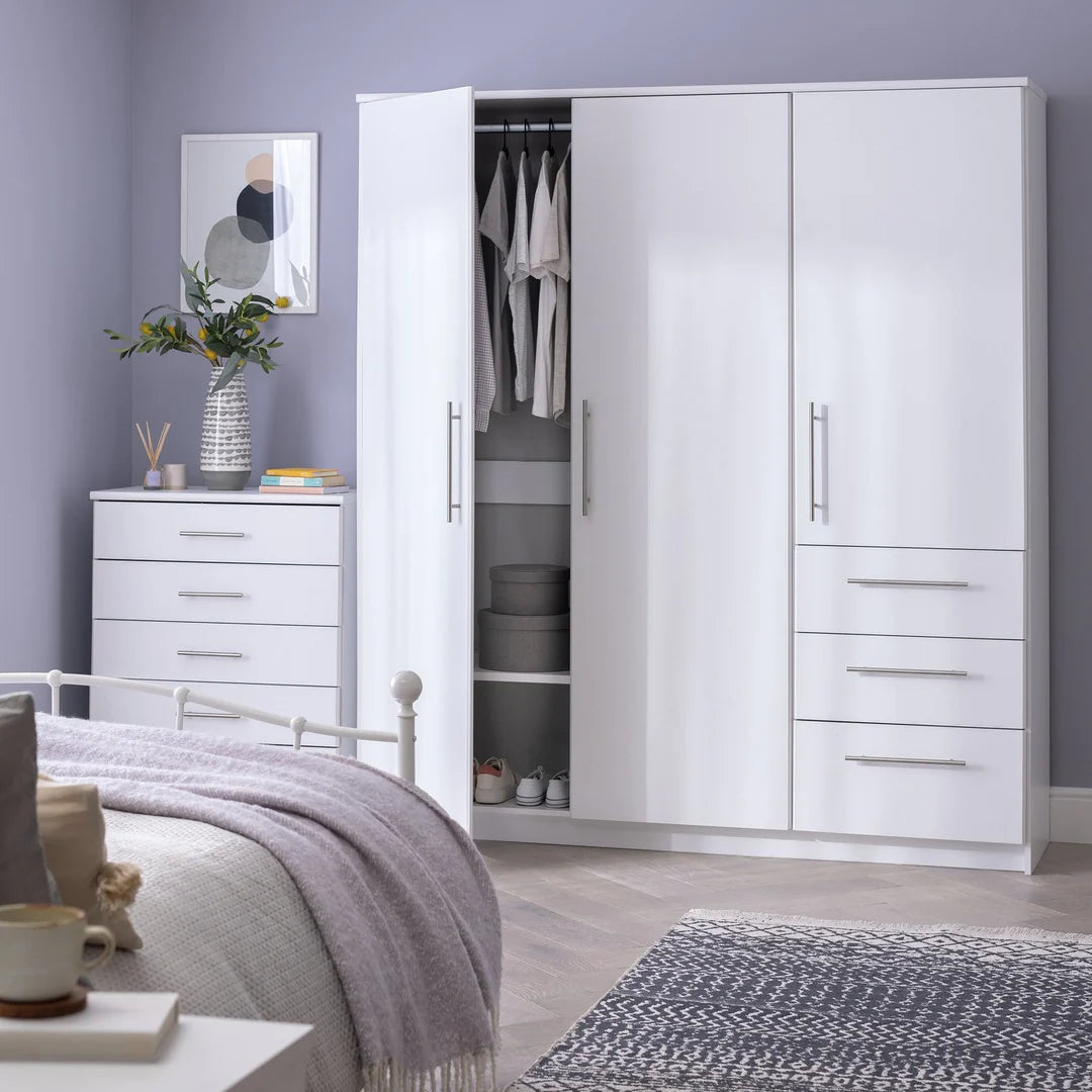 Normandy 3 Door 3 Drawer Extra Large Wardrobe - White (one plinth minor damaged)