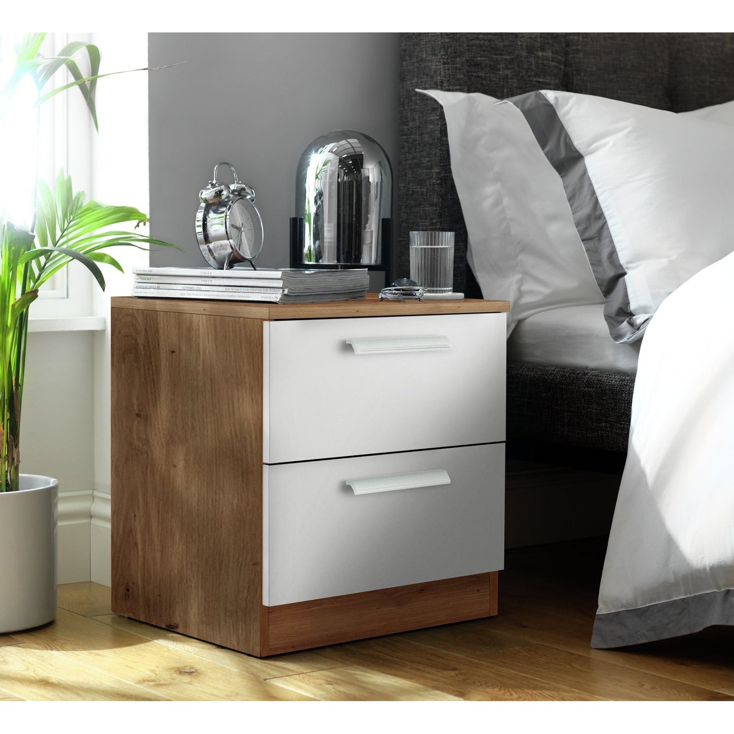 Assembled Habitat Munich 2 Drawer Bedside Table - White
