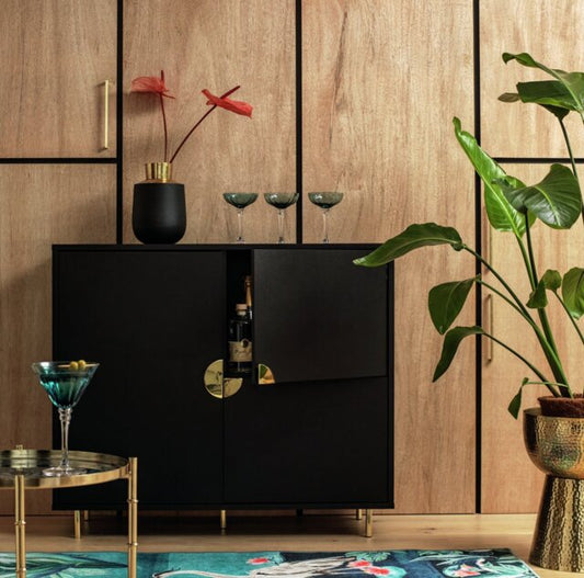Assembled Habitat Nara 3 Door Drinks Cabinet - Black