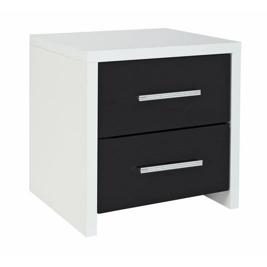 Assembled Broadway 2 Drawer Bedside Table - Black Gloss & White