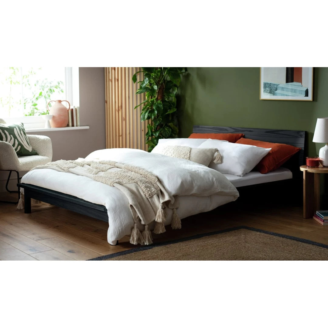 Akio Small Double Wooden Platform Bed Frame - Black