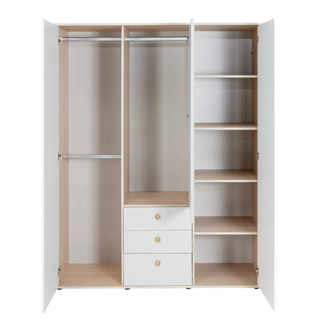 Assembled Camden 3 Door 3 Drawer Wardrobe – White & Acacia