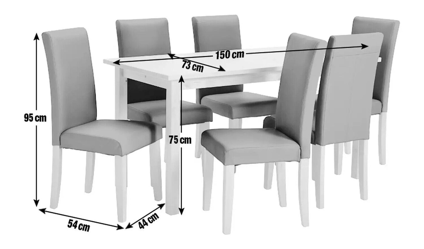 Ashdon Solid Wood Dining Table & 6 Choclate Leather Chairs