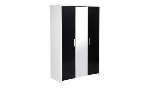 Broadway 3 Door Mirror Wardrobe - Black Gloss & White