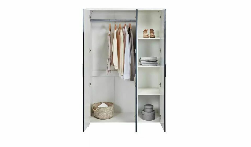 Broadway 3 Door Mirror Wardrobe - Black Gloss & White
