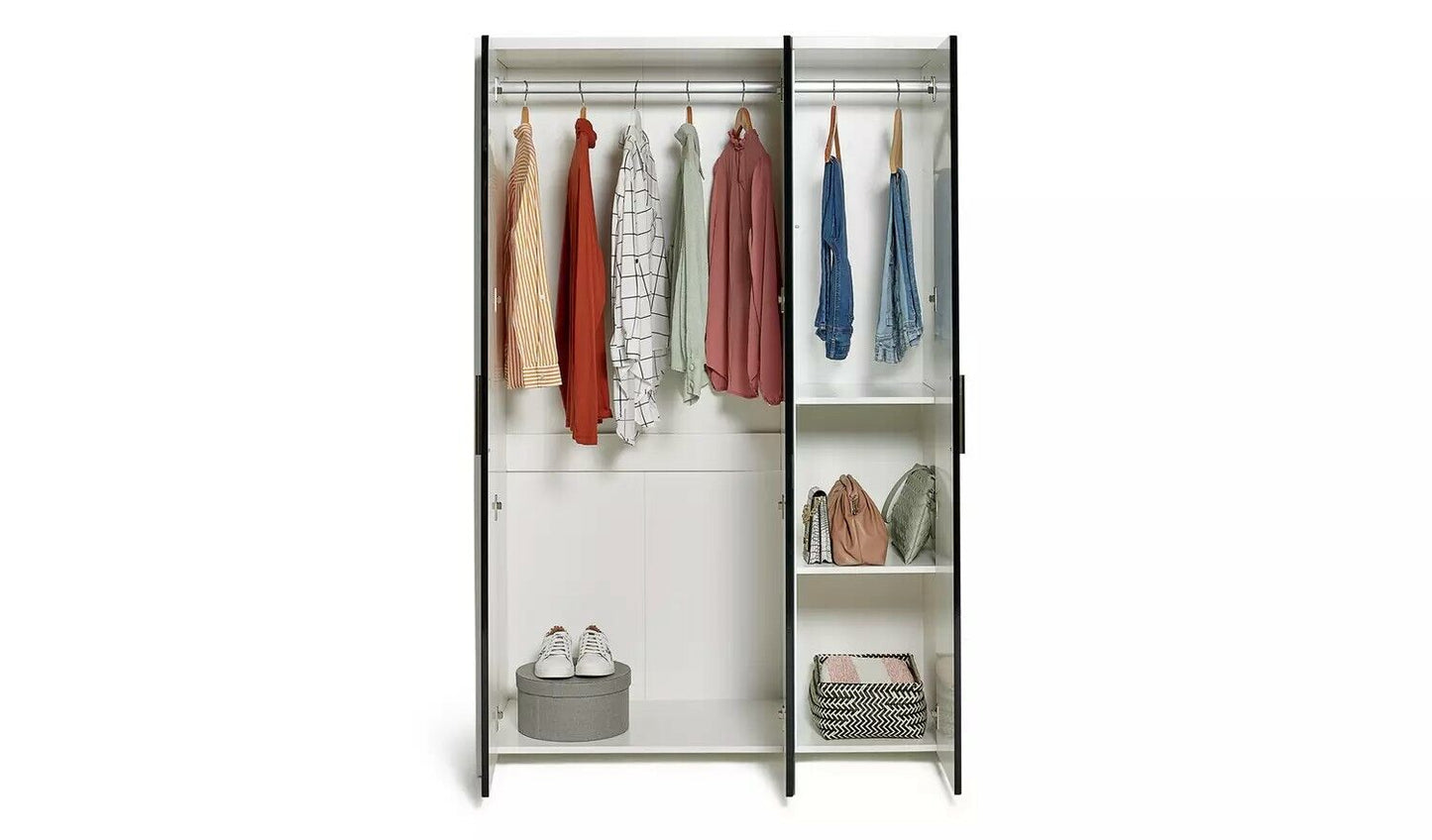 Broadway 3 Door Mirror Wardrobe - Black Gloss & White