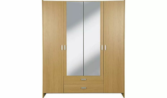 Capella 4 Door Mirrored Wardrobe - Oak Effect