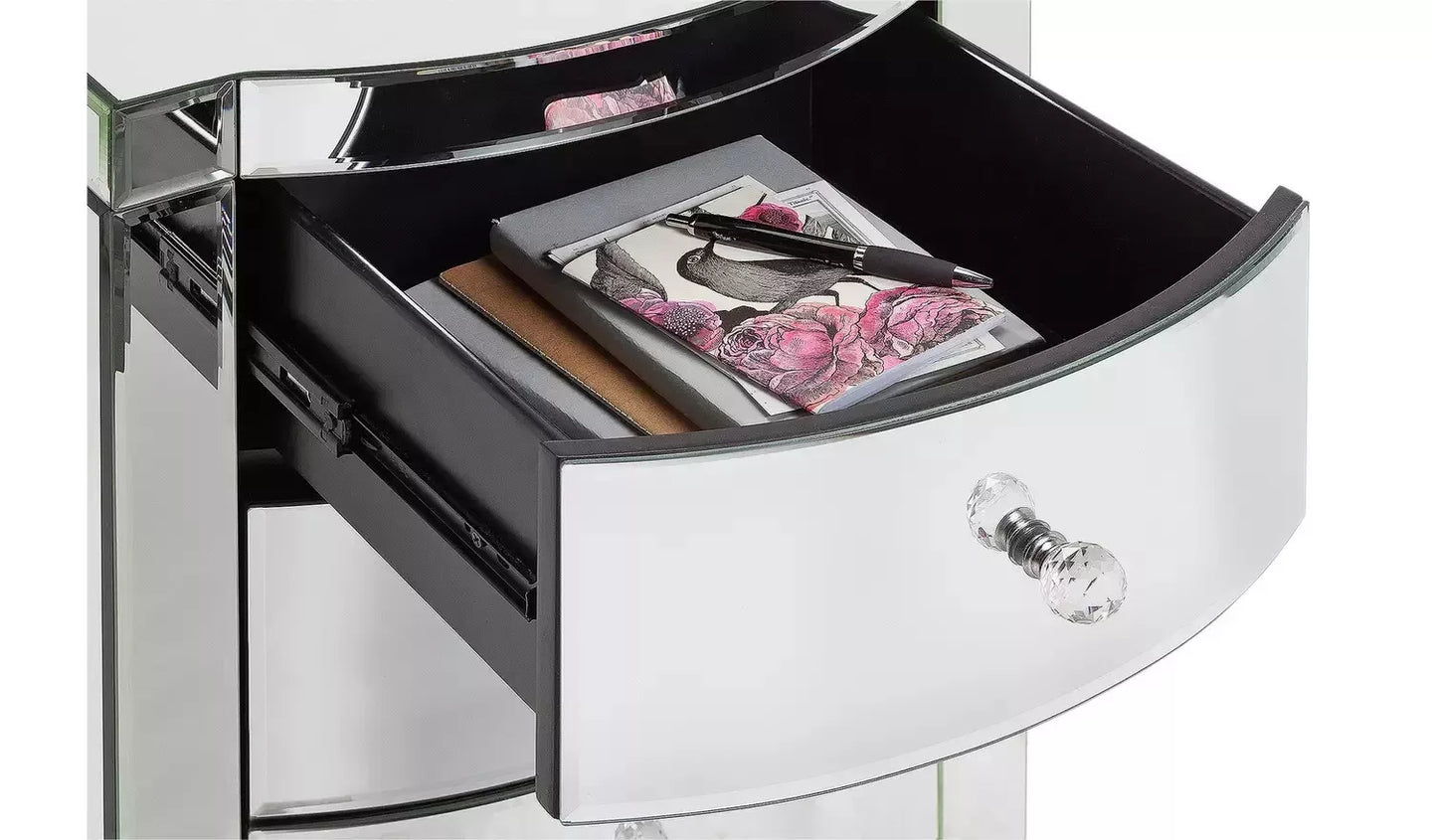 Assembled Canzano 3 Drawer Bedside Table - Mirrored